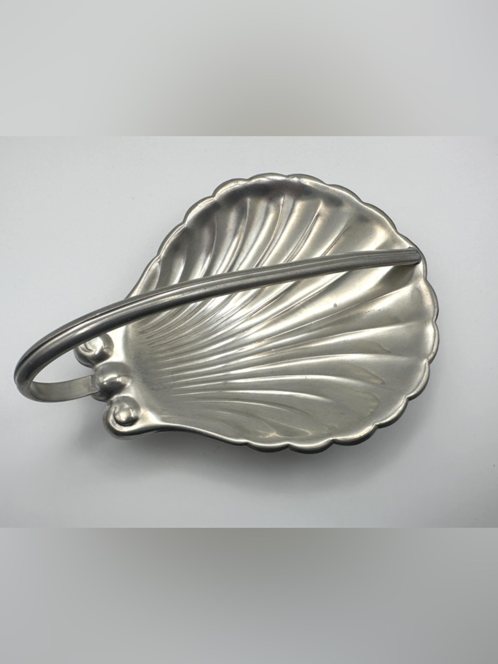 Seashell Shaped Metal Trinket Dish - Silver Tone